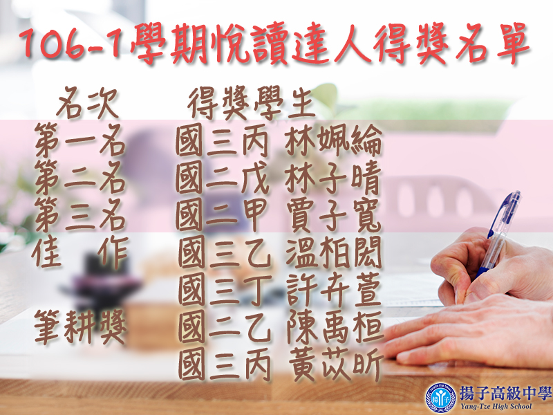 106-1學期悅讀達人得獎名單