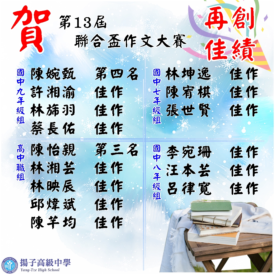 賀 - 第13屆聯合盃作文大賽 再創佳績